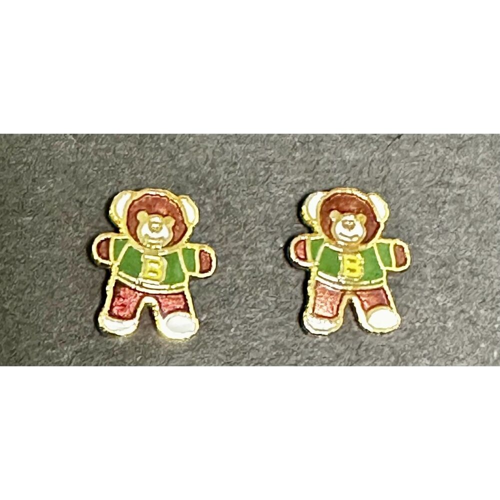Baylor Bears Teddy Bear Stud Earrings Cloisonne Enamel Green Gold B Fan Gameday